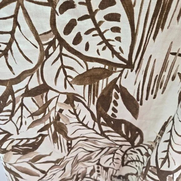 Tahari Ivory Tropical Leaves 100% Linen Sleeveless Pockets Shift Mini Dress XS - Picture 6 of 11